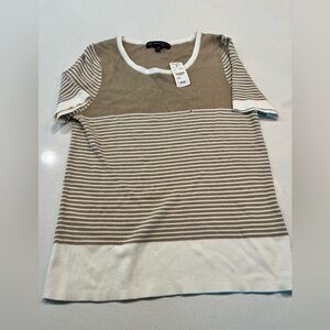 NEW 364 Brooks Brothers Tan/Camel & White Striped S S Pull Over Sweater- Large